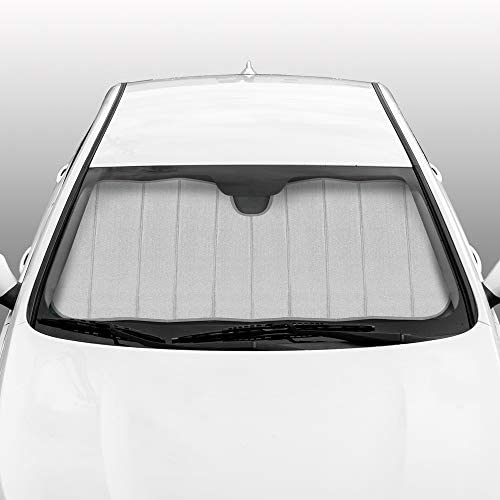 BDK AS-2511-SL Front Windshield Shade-Accordion Folding Auto Sunshade for Car Truck SUV-Blocks UV Rays Sun Visor Protector-Keeps Your Vehicle Cool-57 x 27 Inch, Silver Glitter