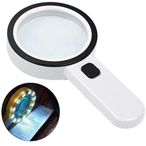 Magnifying Glass with Light, 30X Handheld Large Magnifying Glass 12 LED Illuminated Lighted Magnifier for Macular Degeneration, Seniors Reading, Soldering, Inspection, Coins, Jewelry, Exploring(Black)