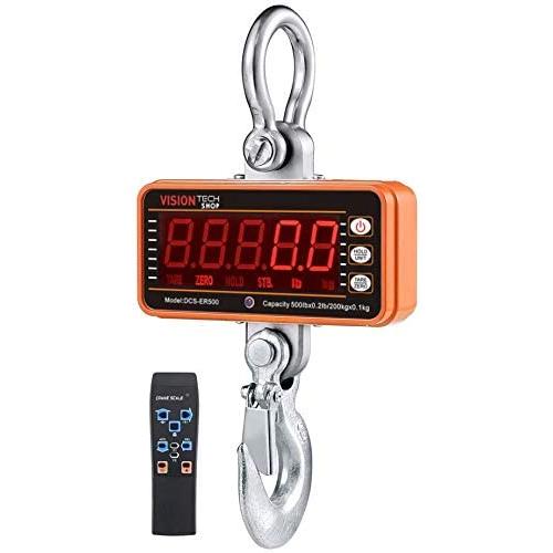 VisionTechShop Digital Crane Scale, DCS-ER 500lb 200kg Heavy Duty Compact Hanging Scale LED Display for Home Farm Factory