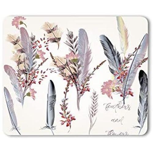 Moslion Feather Mouse Pad Fashion Flower Nature Pastel Wedding Animal Stylish Romantic Gaming Mouse Mat Non-Slip Rubber Base Thick Mousepad for Laptop Computer PC 9.5x7.9 Inch