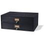 Wallniture Home Office Desk Organizer - Wooden 2 Drawer Under Monitor Stand - Printer Platform - Paper Holder Black
