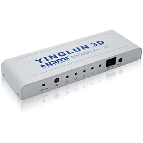 YINGLUN 5x1 HDMI Switch Support Full HD 1080P and 3D with IR Wireless Remote and AC Power Adapter HDMI1.4（5 inputs 1 output