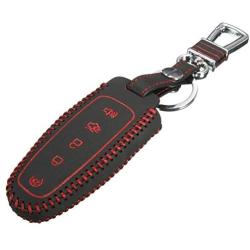 WFMJ Red Leather Remote Smart 5 Buttons Key Cover Case for Ford Edge Escape Explorer Focus Flex Taurus Fusion