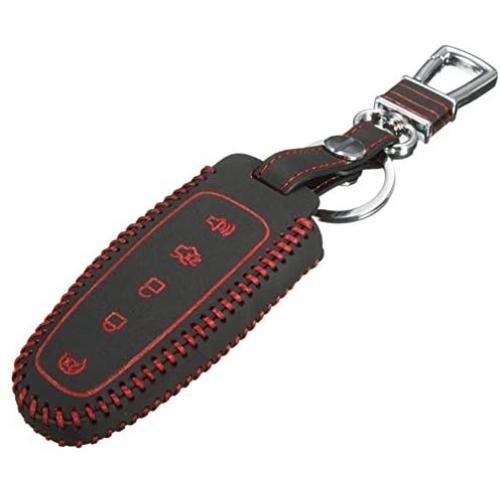 WFMJ Red Leather Remote Smart 5 Buttons Key Cover Case for Ford Edge Escape Explorer Focus Flex Taurus Fusion