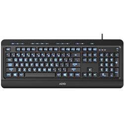 Azio Large Print Keyboard - USB Computer Keyboard with 3 Interchangeable Backlight Colors (KB505U)