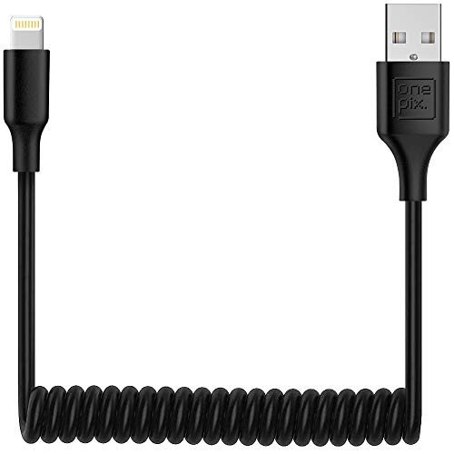 ONE PIX iPhone Charger Cable for Car (3 ft), MFi Certified Coiled Lightning Cable Compatible with iPhone 11/XS/XS Max/XR/X/8/8 Plus/7/7 Plus/6s/6s Plus/6/6 Plus/SE/5s/5c/5/iPad/iPod - Black