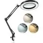 LANCOSC LED Magnifying Lamp with Clamp, 1,500 Lumens Stepless Dimmable, 3 Color Modes, 5-Diopter 4.3″ Real Glass Lens, Adjustable Swivel Arm Lighted Magnifier Light for Reading Craft Close Work-2.25X