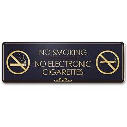 No Smoking No Electronic Cigarettes - Laser Engraved Sign - 3''x9'' - .050 Black and Gold Plastic