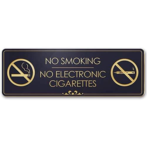 No Smoking No Electronic Cigarettes - Laser Engraved Sign - 3''x9'' - .050 Black and Gold Plastic