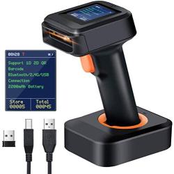 Tera 2D Barcode Scanner with Display Screen & Charging Base Patent No. 007825195-0003 1D 2D QR Bar Code Reader Work with Bluetooth & 2.4G Wireless for Warehouse Inventory