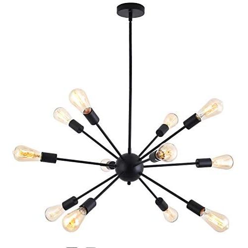 Sputnik Chandelier,12 Lights Modern Chandelier Pendant Lighting Industrial Vintage Hanging Dining Room Light for Kitchen (Black)