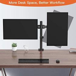 Perlegear Dual Monitor Desk Mount with Height Adjustable Articulating Arms Stand Heavy Duty Clamp and Grommet Base Fits Two 17-32 Inch Flat Curved Screens, Max VESA 100x100mm Holds up to 26 lbs