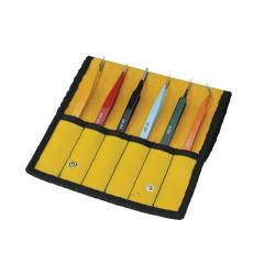 Aven 18480EZ E-Z Pik 6-Piece Tweezers Set with Protective Pouch, AA, OO, 2A, 3C, #5, and #7 Pattern Tips, Stainless Steel