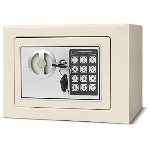 Flexzion Digital Safe Box 9'' Electronic Keypad Lock Security Gun Cash Jewelry Passport Valuable Wall Cabinet for Home Office Hotel with 2 Keys Fit Anywhere (White)