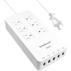 Zettaguard ZG650 WHT Mini 6-Outlet Travel Power Strip/Surge Protector USB Charger & 5 Power Cord, White