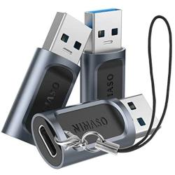 3 Pack USB C to USB 3.0 Adapter, NIMASO USB-A to USB-C Adapter 5Gbps Sync Fast Charging Compatible with Laptops, Power Banks, for iPhone 11 12, Airpods iPad 8th, Samsung Note 10 S20, Google Pixel 5 4