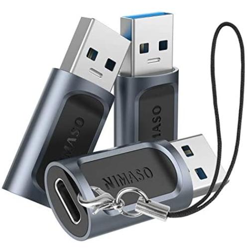 3 Pack USB C to USB 3.0 Adapter, NIMASO USB-A to USB-C Adapter 5Gbps Sync Fast Charging Compatible with Laptops, Power Banks, for iPhone 11 12, Airpods iPad 8th, Samsung Note 10 S20, Google Pixel 5 4