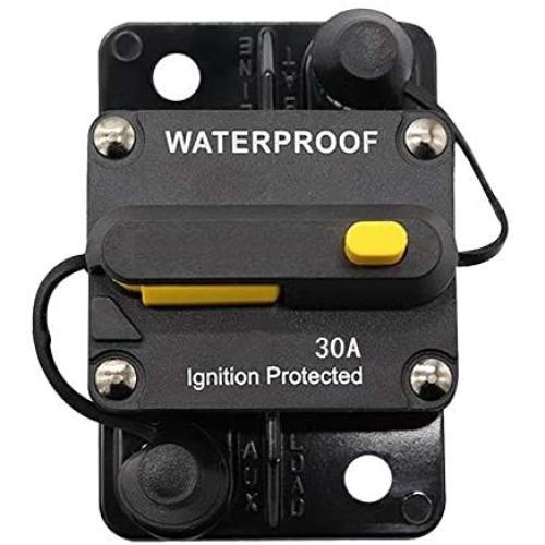 ANJOSHI 30Amp Circuit Breaker 30A-250A Inline Reset Inverter with Manual Reset Waterproof Breaker Switch Fuse Holder for Marine Boat Battery Bike Stereo Audio System Protection