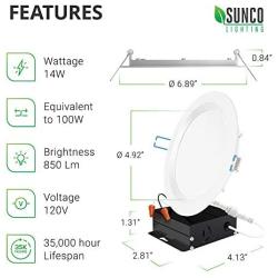 Sunco Lighting 24 Pack 6 Inch Slim LED Downlight, Baffle Trim, Junction Box, 14W=100W, 850 LM, Dimmable, 5000K Daylight, Recessed Jbox Fixture, IC Rated, Retrofit Installation - ETL & Energy Star