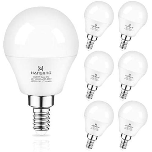 Ceiling Fan Light Bulb E12 LED Bulb 4000K Natural Daylight Candelabra LED bulb 60 Watt Equivalent Hansang Chandelier Light Bulbs A15 Shape Candelabra Base for Ceiling Lights,600LM, Non-Dimmable 6 Pack
