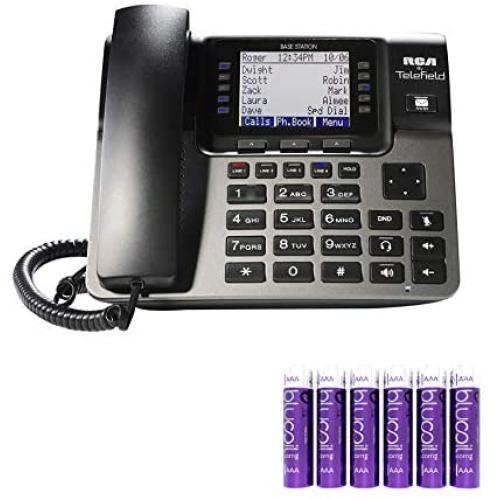 RCA U1000 Unison Base Station - 4 Line Phone Systems for Small Business with Digital Receptionist Bundle with Blucoil 6 AAA Batteries