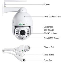 SV3C 1080P PTZ WiFi Camera Outdoor Wireless, 360° Pan Tilt 5X Optical Zoom Camera, IP66 Waterproof Metal Housing, Long 197ft Auto Night Vision, Humanoid Detect, Two Way Audio, 128GB SD Card Storage