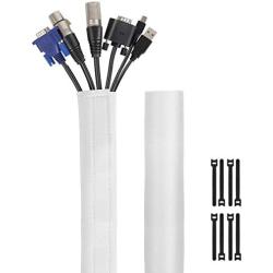 Kootek 118-Inch Cable Management Sleeves with Cable Ties, Neoprene Cable Organizer Cord Cover Wire Hider for TV Computer Office Theater (White, Large)