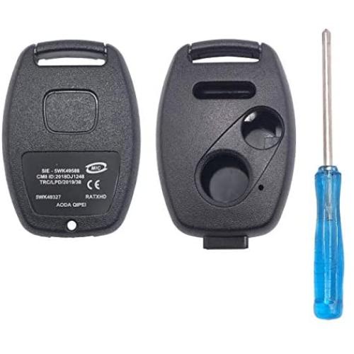 Replacement Key Fob Cover For Honda 2003-2012 Accord 2006-2013 Civic EX 2009-2015 Pilot 2005-2006 CR-V Ridgeline Odyssey Key Fob Case No Cutting Blade (2+1, Black)