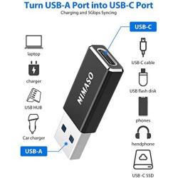 USB C to USB 3.0 Adapter, Nimaso USB C Female to USB Male Adapter, USB C 3.1 Gen 1 Adapter 5Gbps Compatible with iPhone 11 12 Pro Max, iPad 2020, Samsung Galaxy S21 S21+ S21 Ultra Note 10,Google Pixel