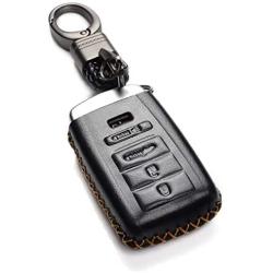 Vitodeco Genuine Leather Smart Key Keyless Remote Entry Fob Case Cover with Key Chain for ACURA RLX, ACURA TLX, ACURA ILX (4 Buttons, Black)
