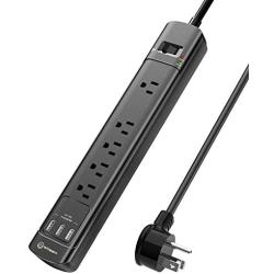 Surge Protector Power Strip, Witeem Power Strip with 5 Outlets and 3 USB Ports, 5V/3.4A Flat Plug, 2100 Joules, 6 Feet Long Extension Cord for Smartphone PC Home Office Travel, ETL Listed Black