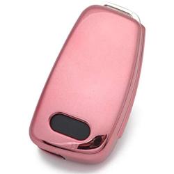 Royalfox(TM) Luxury Chrome Soft TPU Remote Key Fob case Cover for Audi Folding flip Key, Audi A1 A3 A4 A5 A6 Q3 Q5 Q7 TT S3 R8 (Pink with Black)