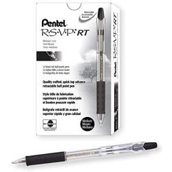 Pentel R.S.V.P. RT Retractable Ballpoint Pen, 1.0mm Tip, Black Ink, Box of 12 (BK93-A)