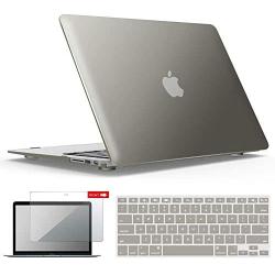IBENZER Macbook Air 11 Inch Case Model A1370 A1465, Soft Touch Plastic Hard Shell Case Bundle with Keyboard Cover & Screen Protector for Apple Laptop Mac Air 11, Gray, A11GY+2A