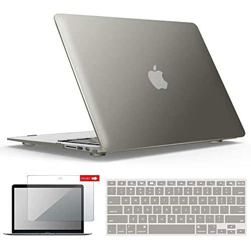 IBENZER Macbook Air 11 Inch Case Model A1370 A1465, Soft Touch Plastic Hard Shell Case Bundle with Keyboard Cover & Screen Protector for Apple Laptop Mac Air 11, Gray, A11GY+2A