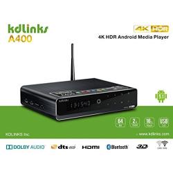 KDLINKS A400 4K Android Quad Core 3D Smart H.265 HD TV Media Player with HDD Bay, WiFi, Dolby 7.1, Gigabit LAN, 2GB RAM, 16GB Storage, 4 Core CPU, 8 Core GPU