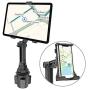 Cup Holder Tablet Mount, 2 in 1 Tablet and Cellphone Car Mount Holder Adjustable Swing Cradle with Extended Cup Phone Holder for Car Compatible with iPad iPhone 12 11 Pro Max Samsung Tablet Smartphone
