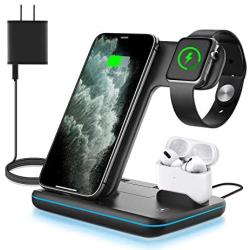 WAITIEE Wireless Charger, 3 in 1 Qi-Certified 15W Fast Charging Station for Apple iWatch Series SE/6/5/4/3/2/1,AirPods, Compatible for iPhone 12/11 Series/XS MAX/XR/XS/X/8/8 Plus/Samsung (Black)