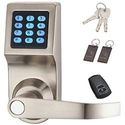 HAIFUAN Digital Door Lock,Unlock with Remote Control, M1 Card, Code and Key,Handle Direction Reversible