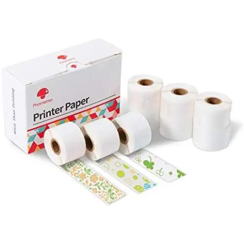 Phomemo Thermal Sticker Paper Black on Four-Leaf Clover/Smile Dot/Orange Flower 15mm x 3.5m for Phomemo M02 Pro/M02S Mini Printer, 3 Rolls of Each Pattern, Total 9 Rolls