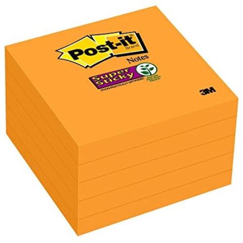 Post-it Super Sticky Notes, 3x3 in, 5 Pads, 2x the Sticking Power, Neon Orange, Recyclable (654-5SSNO)