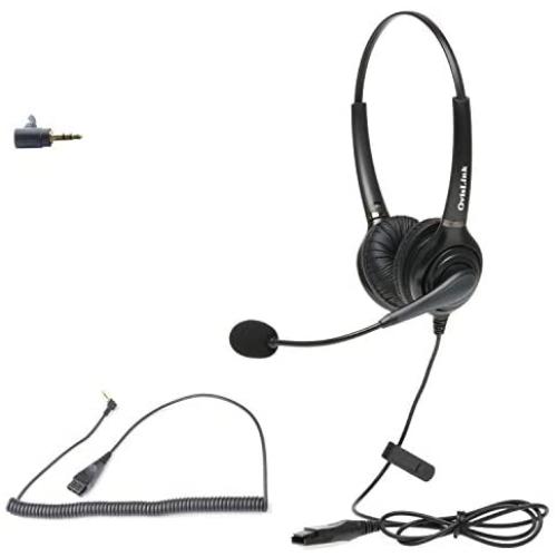 Professional Durable Binaural Corded AT&T Phone Headset | 2.5mm Headset with Microphone for Call Center | Noise Canceling Microphone | Over-The-Head Style | 2.5mm Quick Disconnect Cord Included