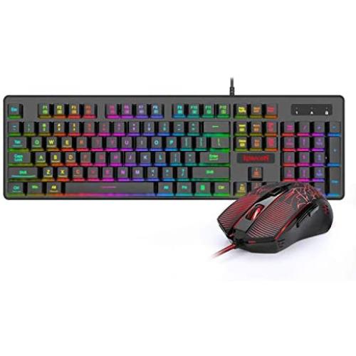 Redragon S107-BA Gaming Keyboard and Mouse Combo Wired Mechanical Feel RGB LED Backlit Keyboard 3200 DPI Gaming Mouse for Windows PC (Keyboard Mouse Combo)