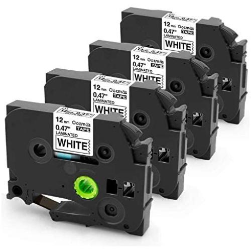 Oozmas Compatible Label Tape Replacement for TZe-231 12mm 0.47 Inch Laminated Black on White TZ Tape Compatible with Brother P Touch D400 D210 1280 1800 1880 1900 Label Maker Tape, 4 Pack