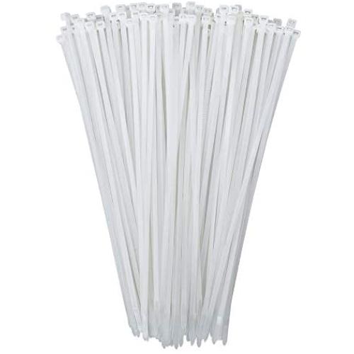 100 Pack KOOWIN 12 Inch 50 Lbs Tensile Strength Self-Locking Eco-Friendly Nylon Plastic Cable Zip Ties Heavy Duty White Wire Tie Wraps for Home, Office, Garden, Garage, Workshop (Medium, 100pcs)
