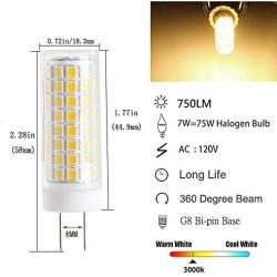 G8 Led Bulb, All New 75W Halogen Bulb Replacement, Dimmable 7W T4 G8 Led Lamps, G8 Bi-pin Base Bulb, AC120V 720lm, Under Cabinet Counter Light, Kitchen Lighting and Puck Lights, Warm White 4pack