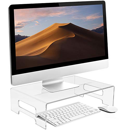 Sorbus Acrylic Monitor Riser, Laptop, Computer Desktop Stand, Clear Desk Display Tray Shelf with Carry Handles, Jewelry, Laptop Monitor, Showcase Fixtures, Food Service Display Risers (Large)