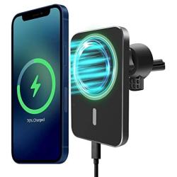 iButliv Mag-Safe Car Mount Charger, Magnetic Wireless Car Charger Compatible with iPhone 12/12 Pro/12 mini/12 Pro Max, 15W Qi Fast Charging Auto-Clamping Magnet Car Air Vent Phone Holder Mount - Black