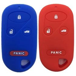Ezzy Auto Red and Blue Silicone Rubber Key Fob Case Key Covers Key Jacket Skin Protector fit for Honda Accord CR-V Civic Acura TL RL CL