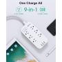 Power Strip with USB- Extension Cord with 6 Outlets 3 USB Charger, Flat Plug, Wall Mount 5ft Extension Cord, Desktop Charging Station for Home, Office, Dorm Essentials